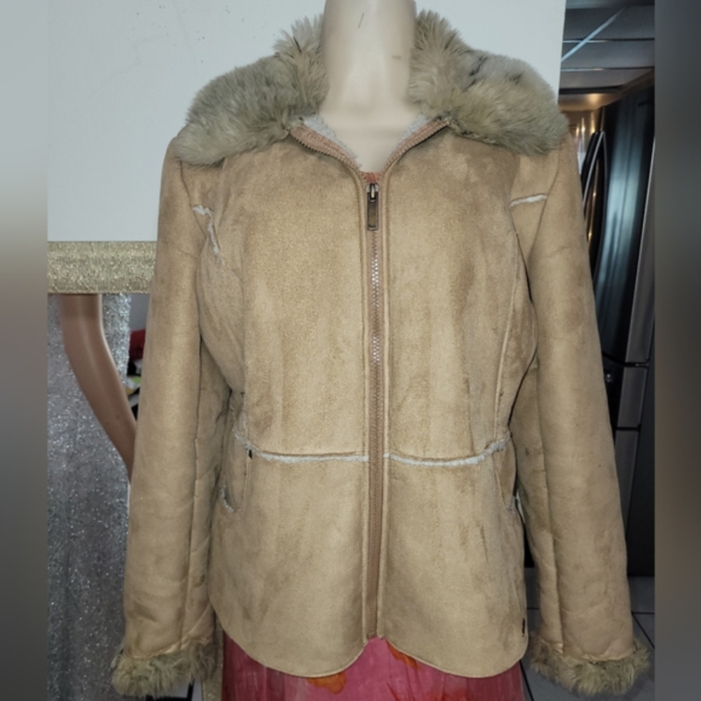 Lei Beige Teddy Jacket with Faux Fur Trim